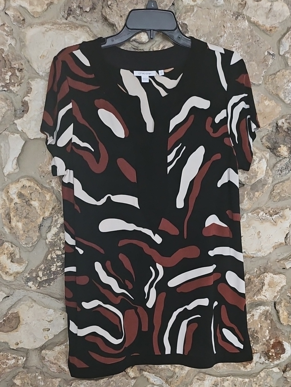 Chico's Black Abstract Print Short Sleeve Top